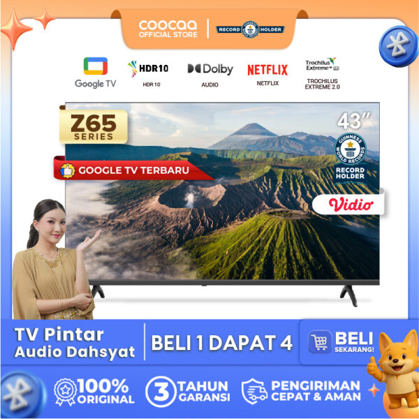 NEW COOCAA TV 43 inch Z65 - OS Google TV - Smart TV - 2K LED - Flicker Free/Eye Care/Low Blue Light - Netflix/Youtube - Dolby Audio - Find My Remote Technology (COOCAA 43Z65)